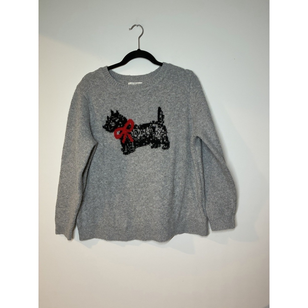 Cupcakes and Cashmere Women's Scottie Dog Sweater Size 1X Gray Crewneck